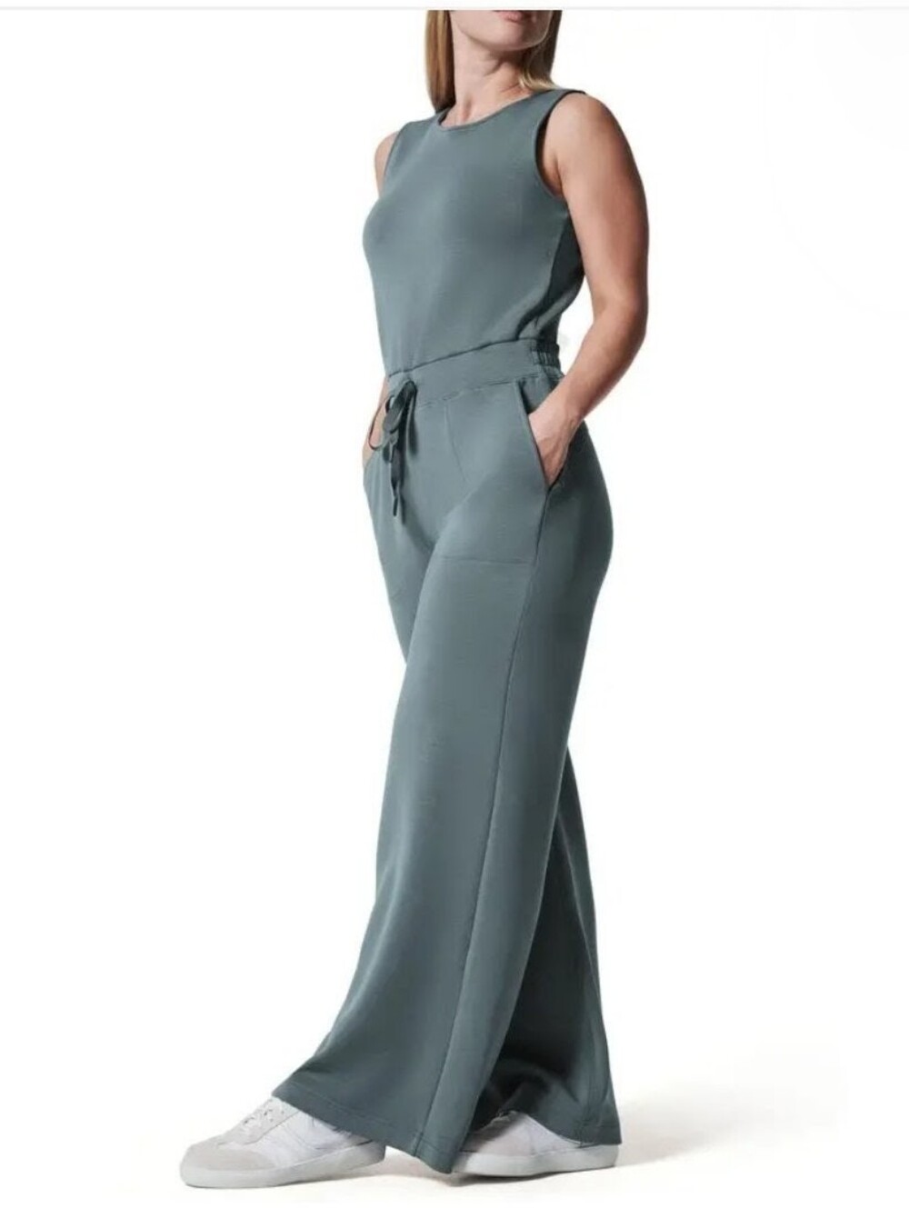 Spank Women's AirEssentials Sleeveless Drawstring Wide Leg Jumpsuit Haze Grey S - Picture 3 of 6